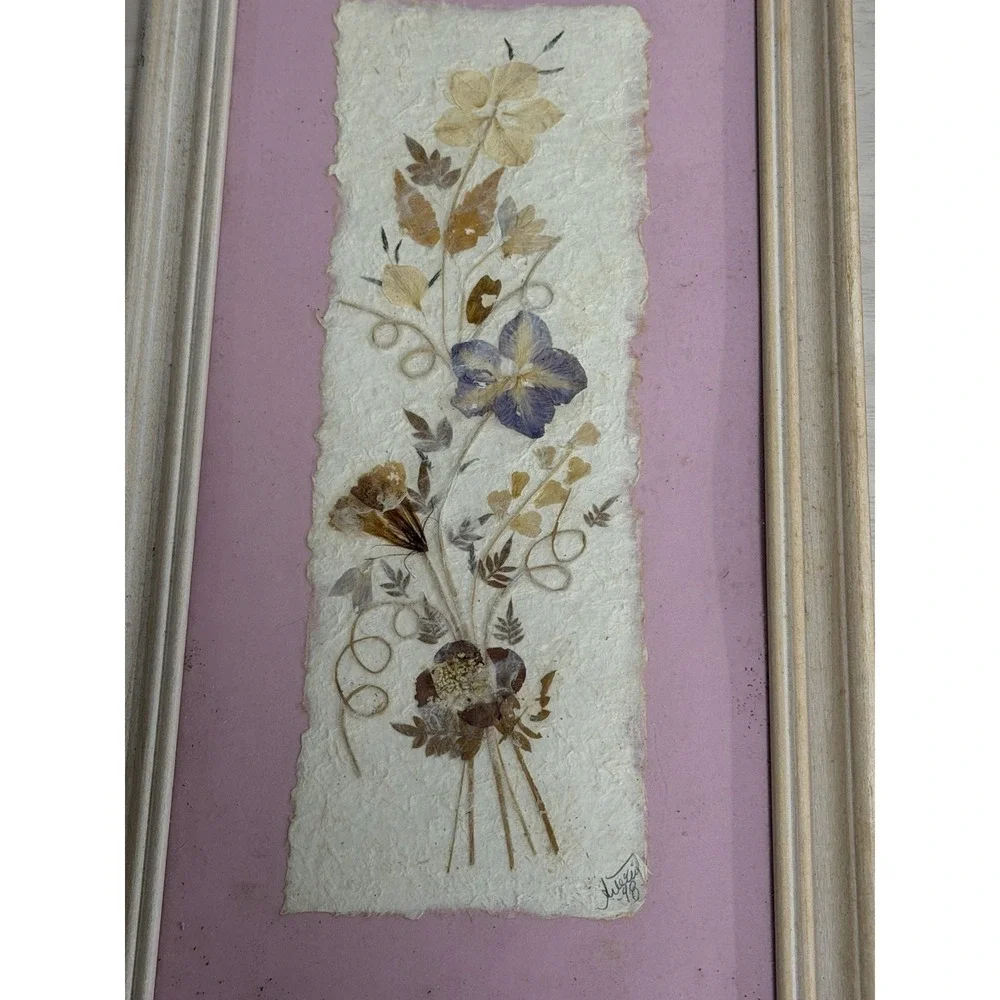Vintage 'Wildflower' Pressed‎ Floral Botanical Panels Pink and Blue Background